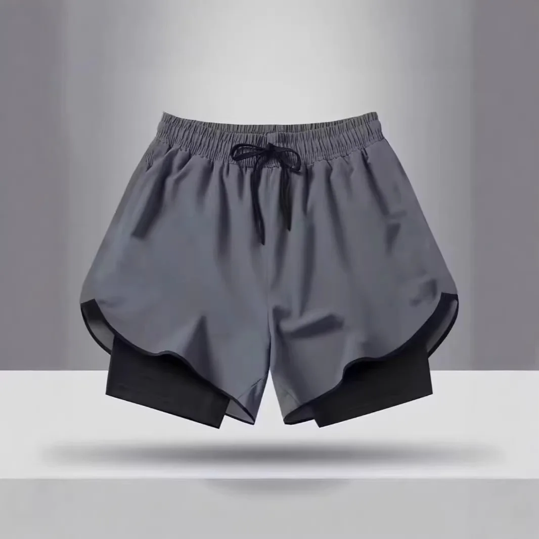 Double-layer Shorts Three-quarter Length Outdoor Sports Pants Man Summer New Fashionable Comfortable Solid Simple All-matching