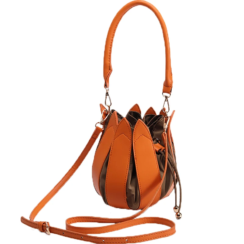 

Lotus Lantern Woman's Bag Orange Handbag Fashion Shoulder Bags PU Creative Funny Bucket Crossbody Bags Niche Design Versatile