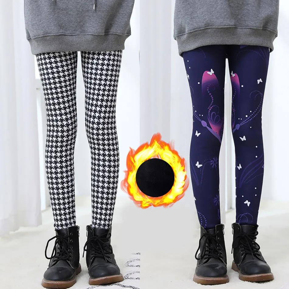 Girls Warm Plush Thickened Winter Leggings for Kids Soft Stretchy Elastic Cartoon Butterfly Long Pants Ideal for Cold Weather