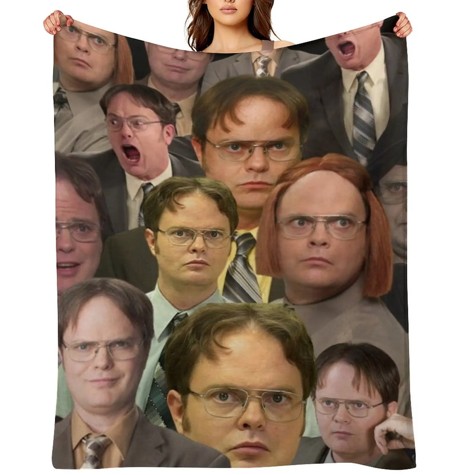 dwight schrute photo collage Throw Blanket Flannels Hairys Cute Plaid Bed linens Blankets
