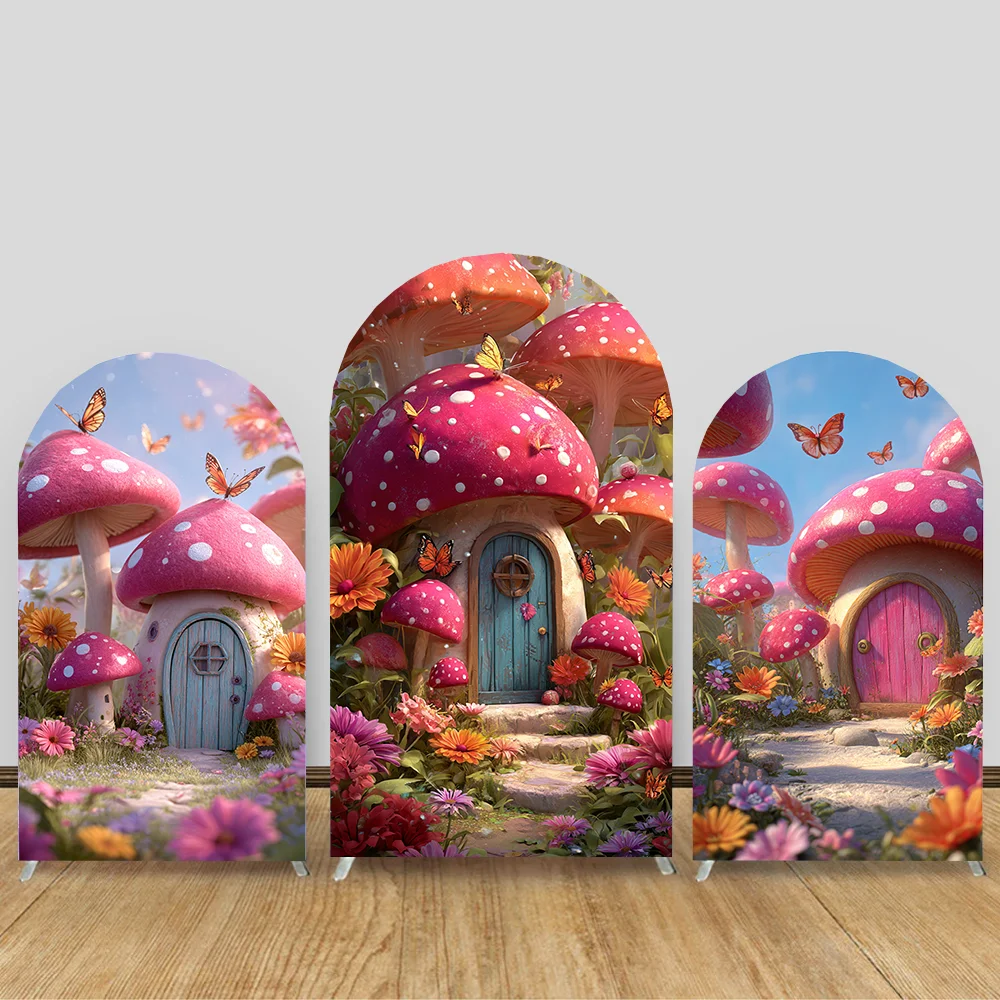 

Arch Background Fantasy fairy tale forest fairy mushroom house girl birthday party decoration roomposter background prop
