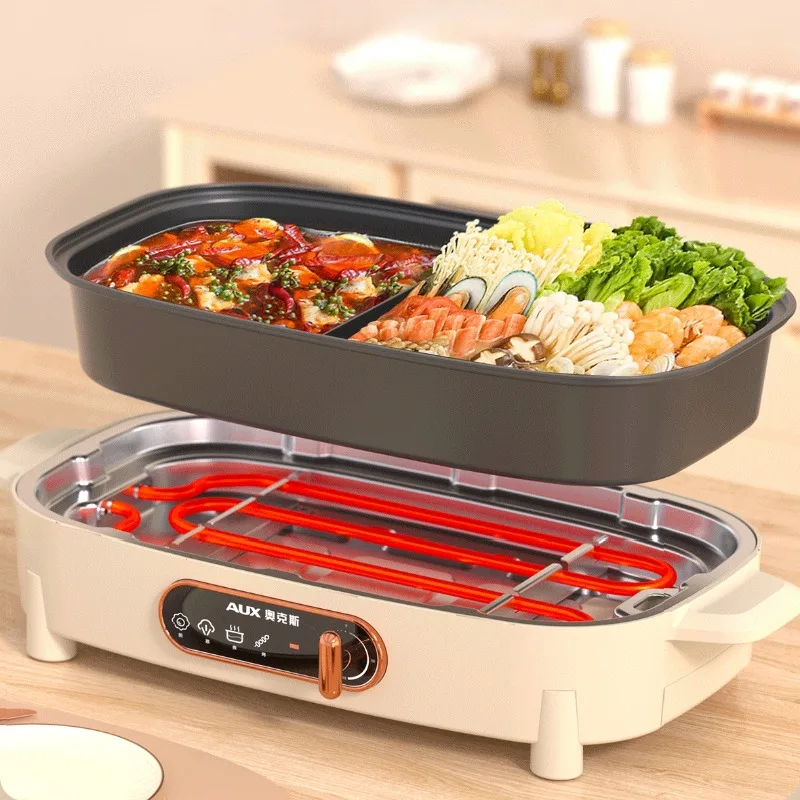 Electric hot pot and barbecue combo, multi-functional 2-in-1 hot pot and barbecue, split-type household electric barbecue grill