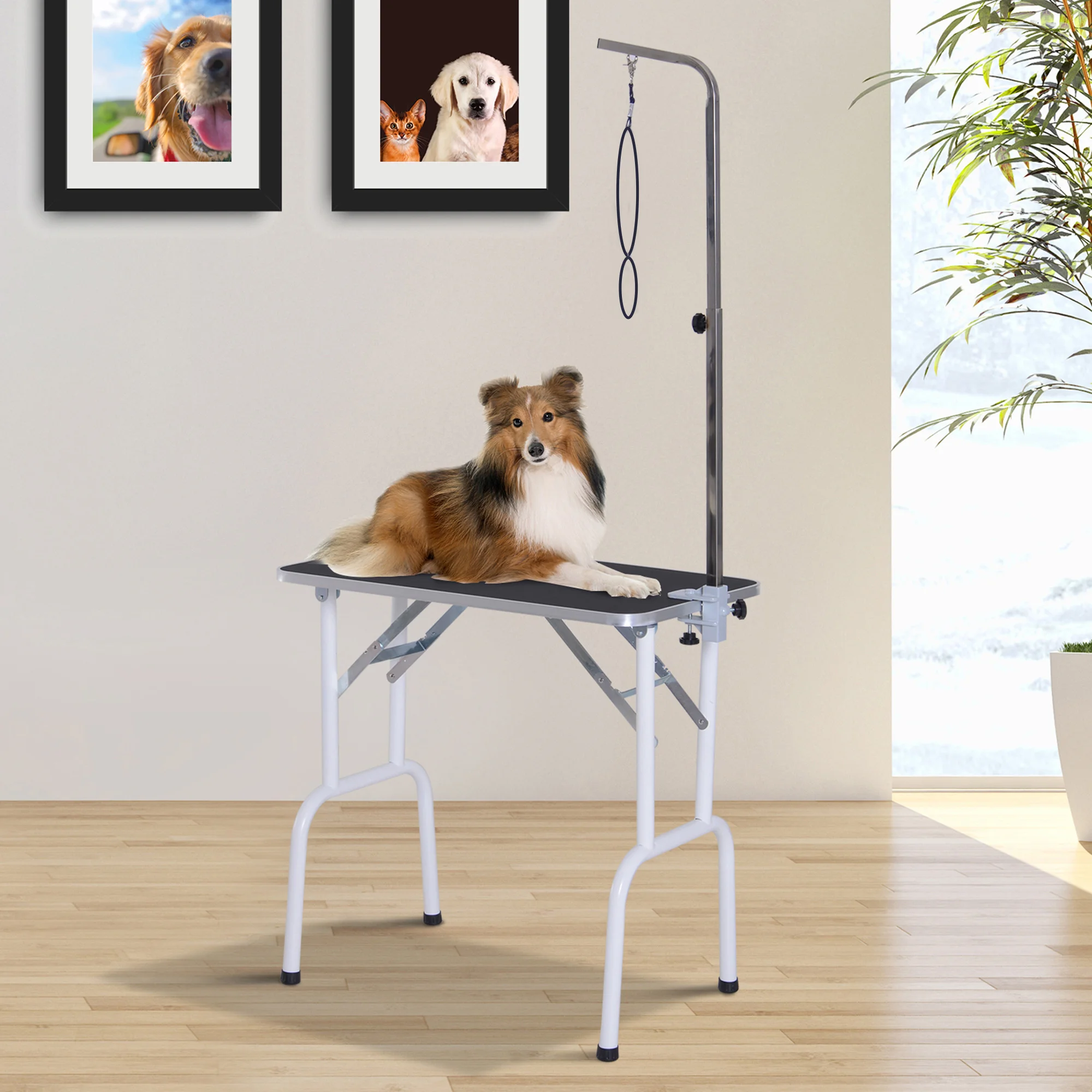 PawHut Trim tavolo Pieghevole per la cura degli animali Tavolo Sar per la cura dei cani Gatti Metallo 81x48,5x80 cm