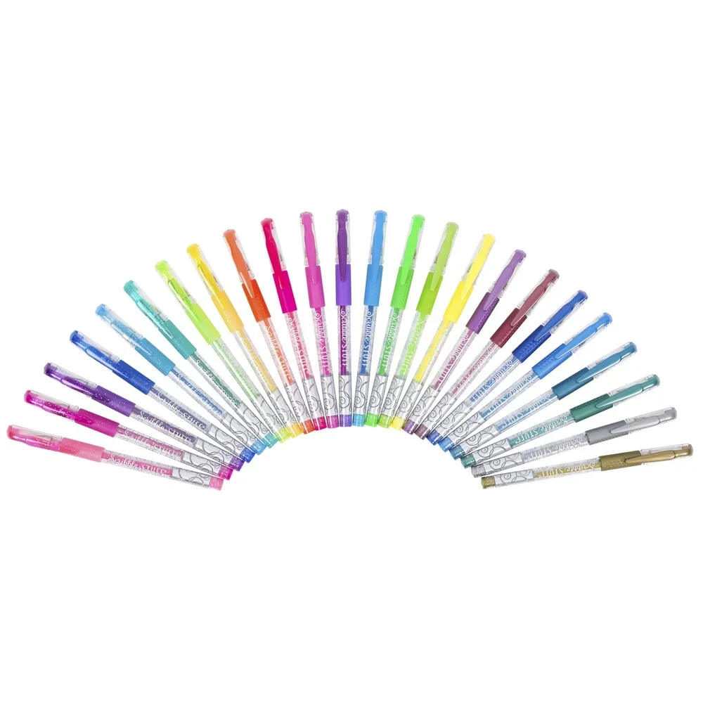 مجموعة أقلام جل 24 قيراط، حبر معدني لامع للكتابة بسلاسة، قبضة مريحة، سهلة التخزين، فن مكتب المدرسة المثالي