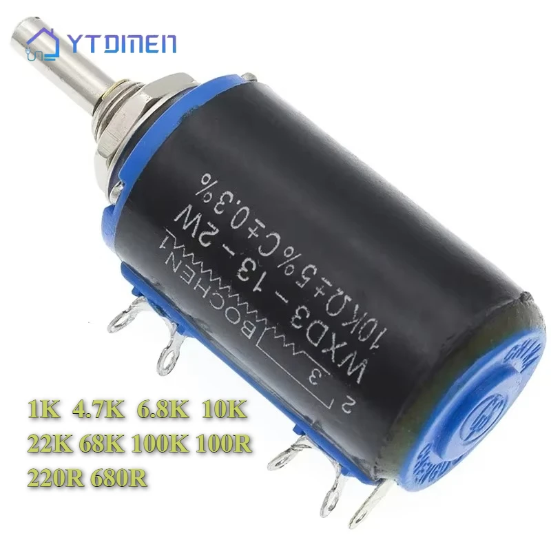 WXD3-13-2W Precision Multi-turn Potentiometer 1K 4.7K 6.8K 10K 22K 68K 100K Ohm 10 Laps Wirewound Potentiometers