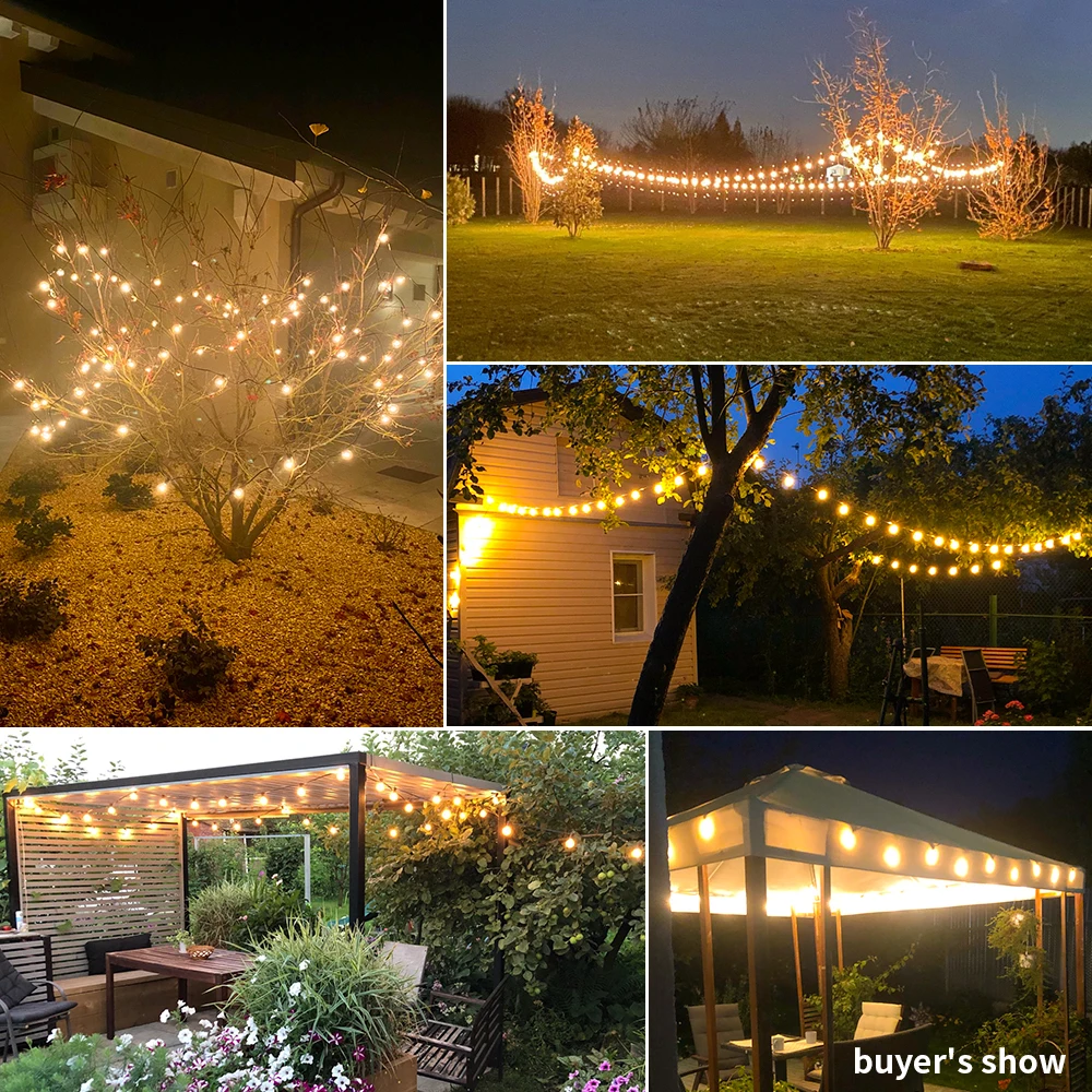 

50Ft Outdoor Garland Light Clear Festoon Globe Bulb Christmas Lights Patio Fairy String Street Garlands For Wedding Decorations