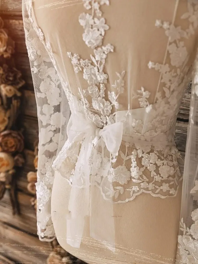 Lace V Neck Wedding Jacket Bolero Long Sleeves Bridal Wrap Appliques Bride Shawl Top Customized image 3