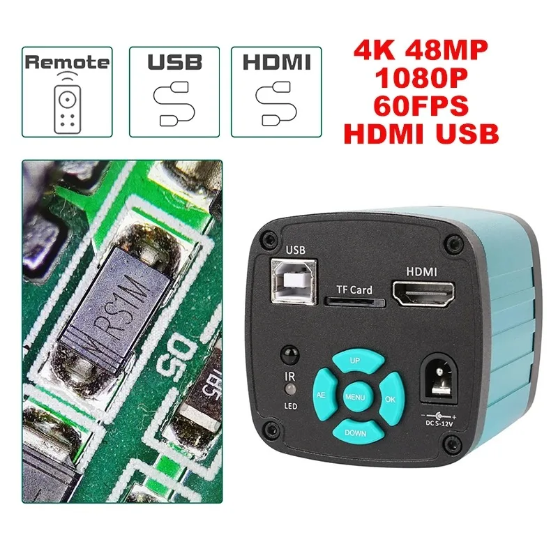 Microscopio de Video 4K de 48MP, cámara de microscopio Industrial con HDMI, USB, Zoom C 1-130X/150X/180X, lente para reparación