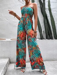 Sexy Sleeveless Backless Jumpsuit Women's Summer Printed Loose Long Pants Vacation Party Clothing