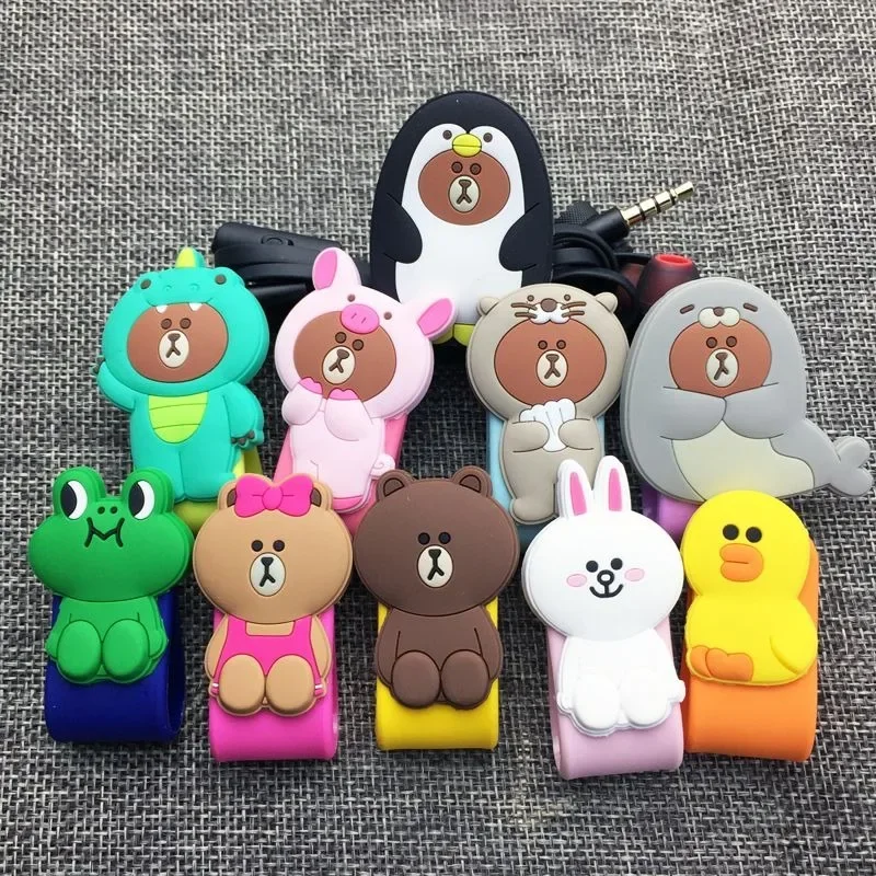 Line Friends Cartoon Brown Headphone Data Cable Winding Organizer Sally Cony Office Trip Portable Storage Buckle Cable Organizer