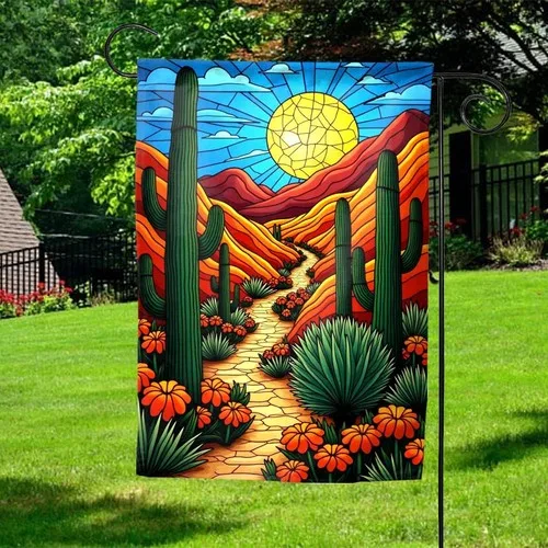 Southwest Cactus Garden Flag Stained Glass Floral Desert Yard Flag ZZY