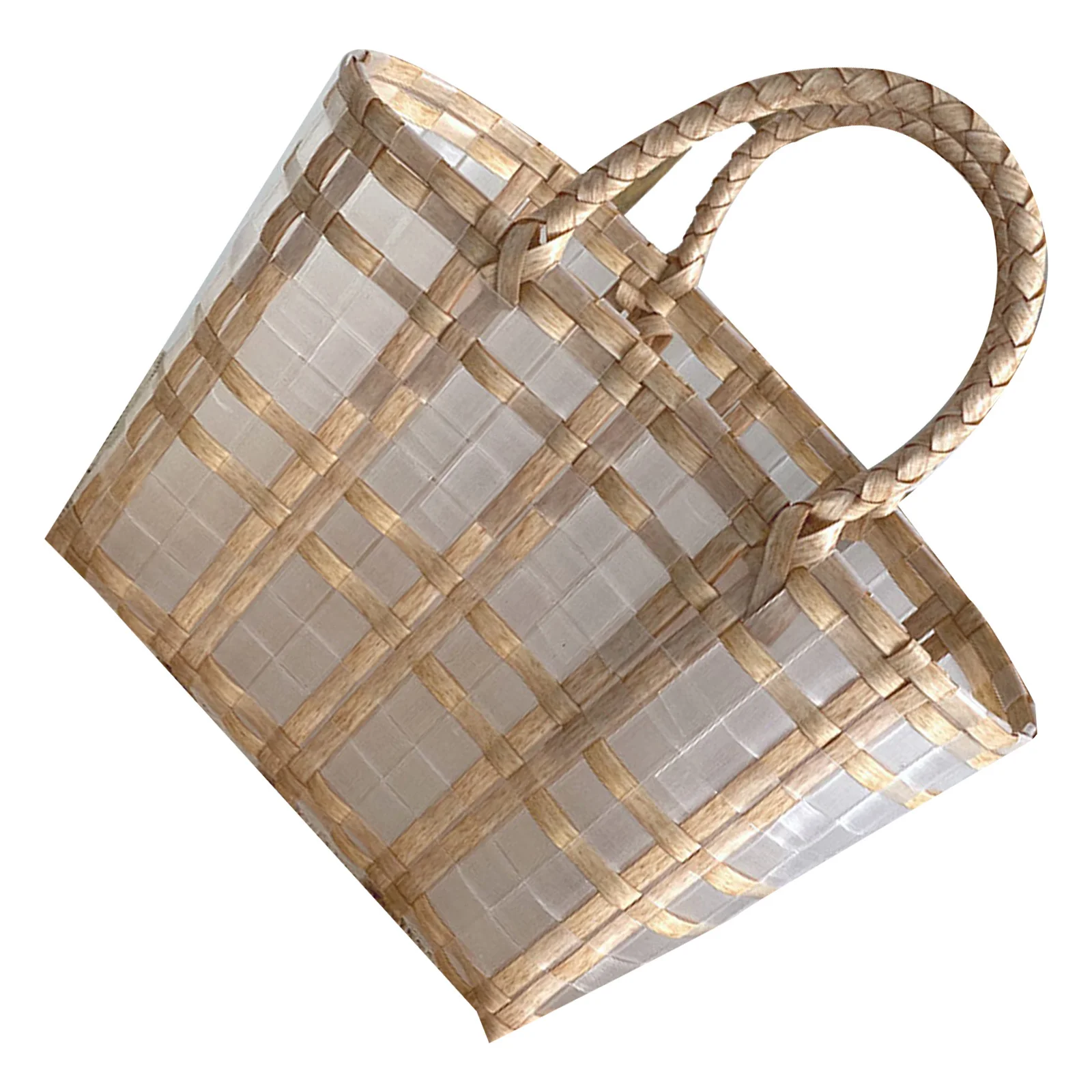 

1Pcs Strong Load Bearing Woven Basket Plastic Hand Bag Portable Storage for Vegetables Fruits Home Beach Supermarket Use