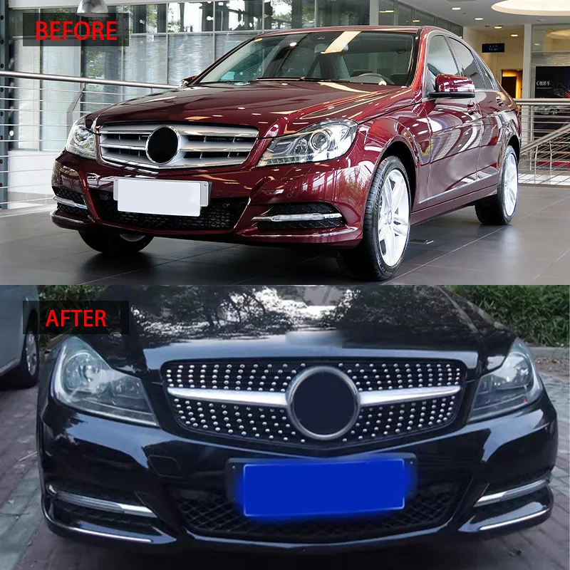 

Решетки радиатора глянцевые черные для Mercedes Benz C W204, 2007-2014 гг.