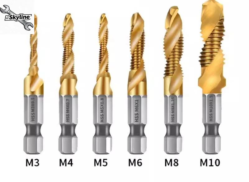Drill and tap machine with self-tapping screw drill bit, multi-use tapping and threading hexagon screw set