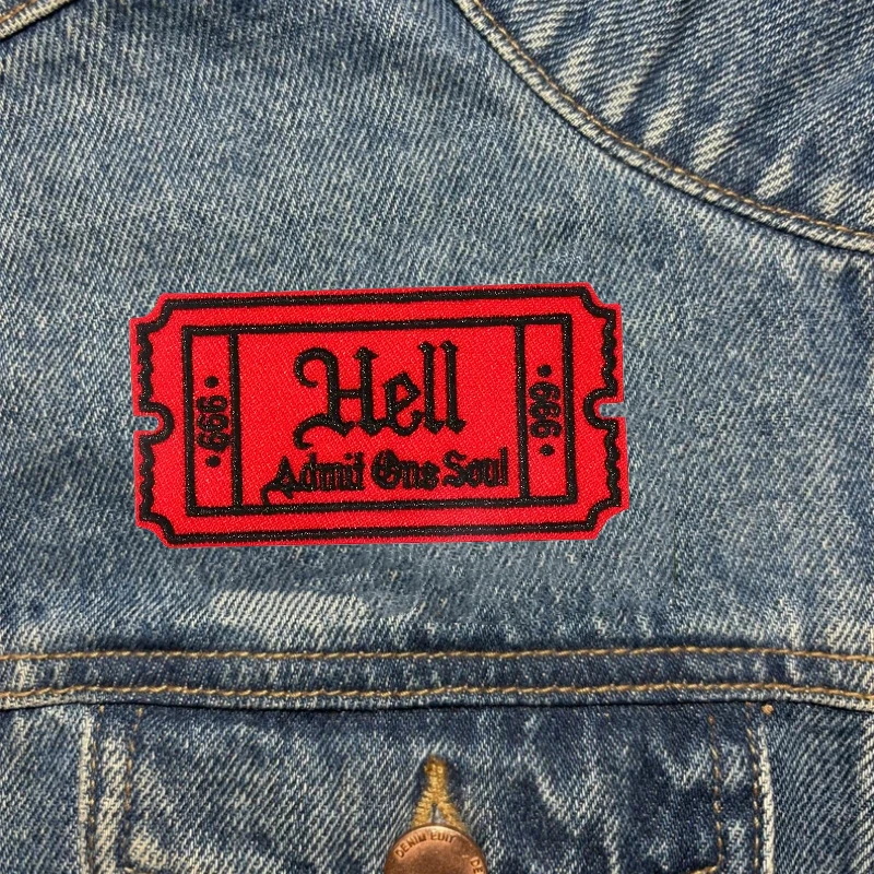 Parche bordado Hell Admit One Soul, insignia roja inspiradora de hierro en moral, regalo artesanal para ropa, gorra, bolsa, chaqueta, sombrero de camionero, 1 ud.