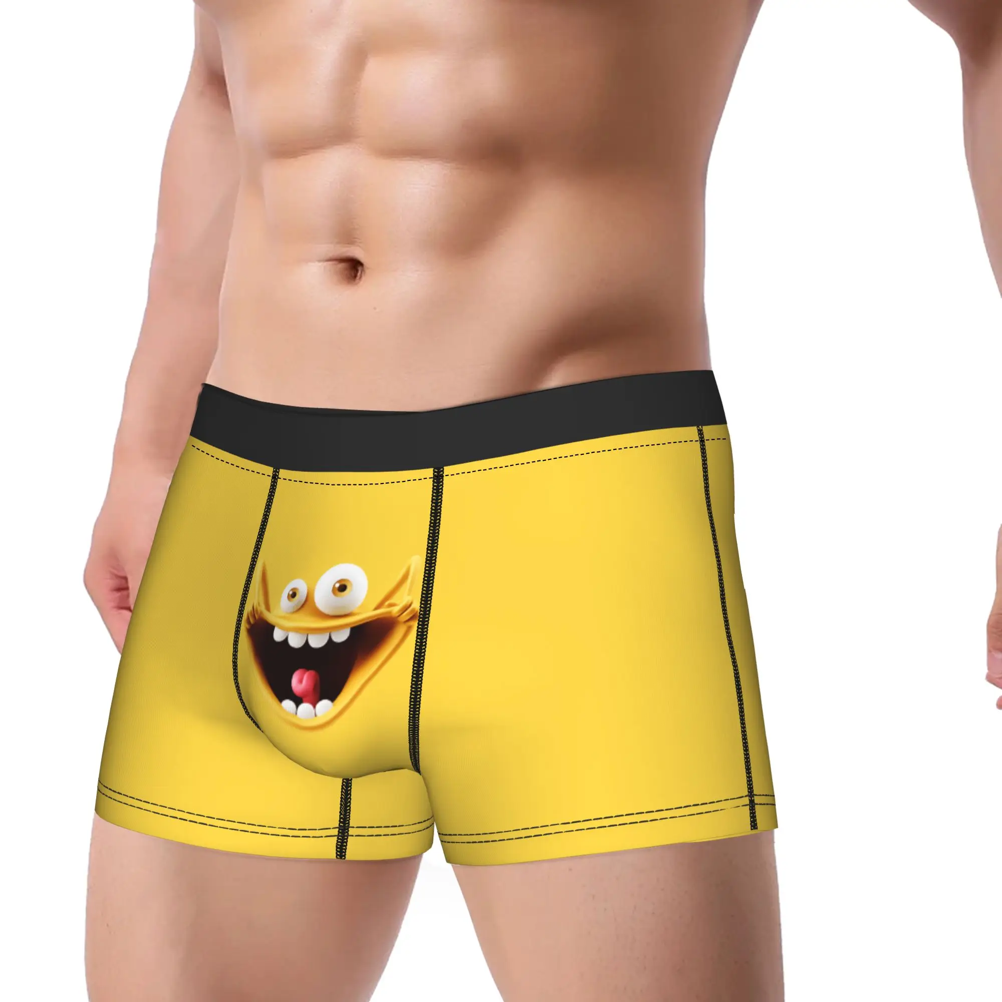 Men Boxer Briefs Shorts Panties Funny Expression Silly Face Smile Cartoon  Mid Waist Underwear  Homme Humor Plus Size Underpants
