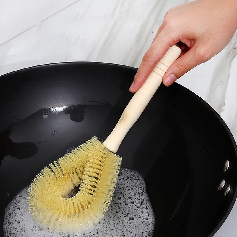 Household Kitchen Multifunctional Wooden Handle Cleaning Brush Pork Sideburns Hair Pot Brush Non-stick Dishwashing Brush