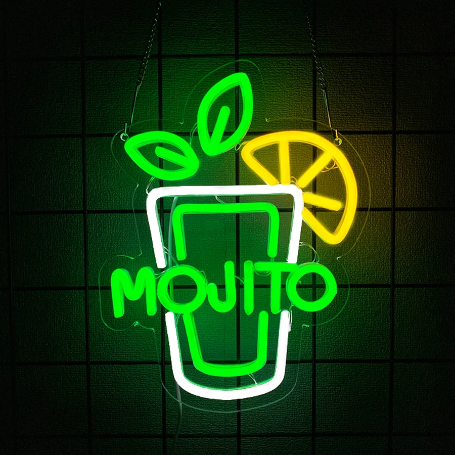 Letrero de neón Mojito para decoración de pared, letrero iluminado para Bar Club, fiesta, Bar en casa, decoración de cueva de hombre, sala de estar, alimentado por USB