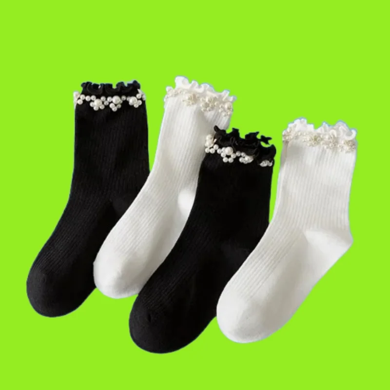 

5/10 Pairs 2024 New Socks Pearl Women's Socks Summer Thin Fungus Lace Breathable Sweat-absorbent Spring and Autumn Women's Socks