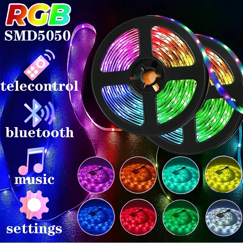 USB 1-30M RGB LED 조명 스트립, 5V Smd 5050 블루투스 와이파이 앱 제어, 유연한 리본 테이프, 색상 변경 장식 룸 램프 루시