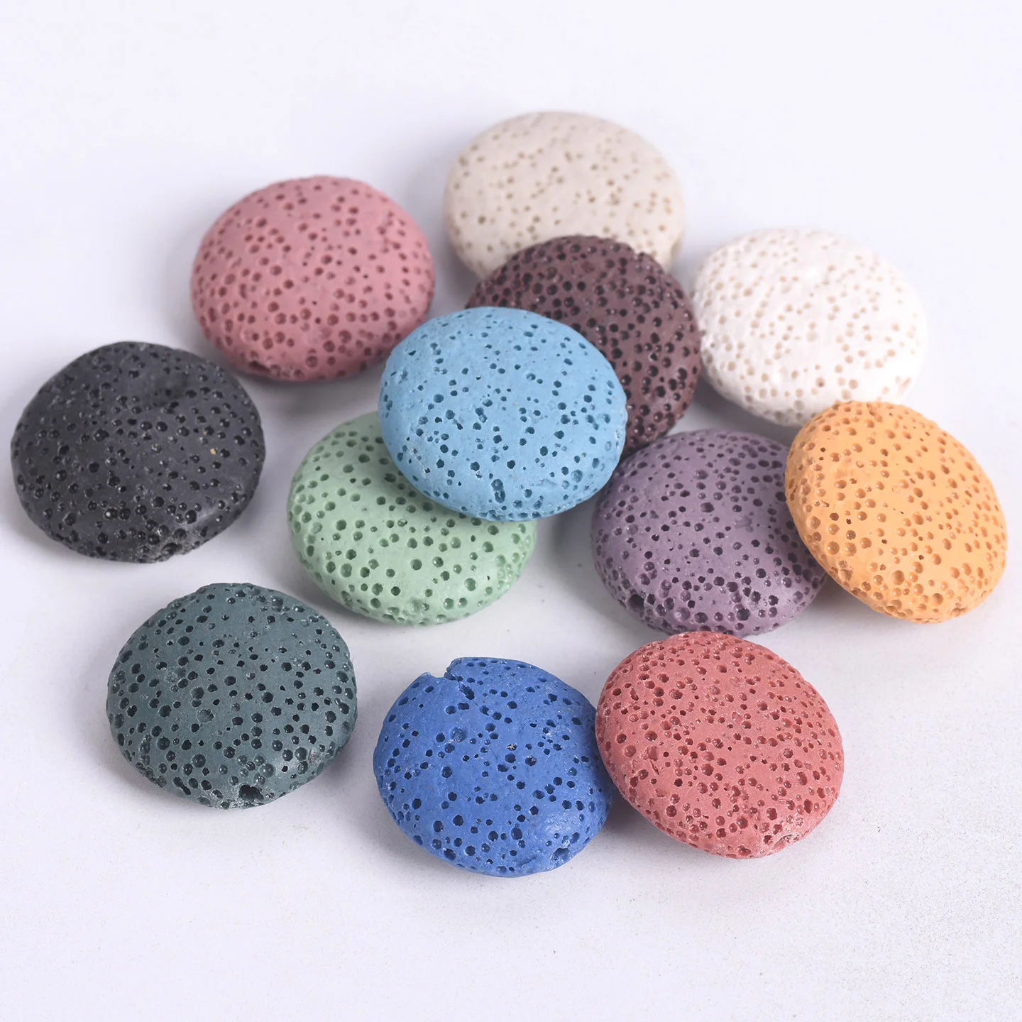 5pcs Natural Volcano Lava Stone Flat Round 20mm Loose Crafts Beads lot for Jewelry Making DIY Earring Findings