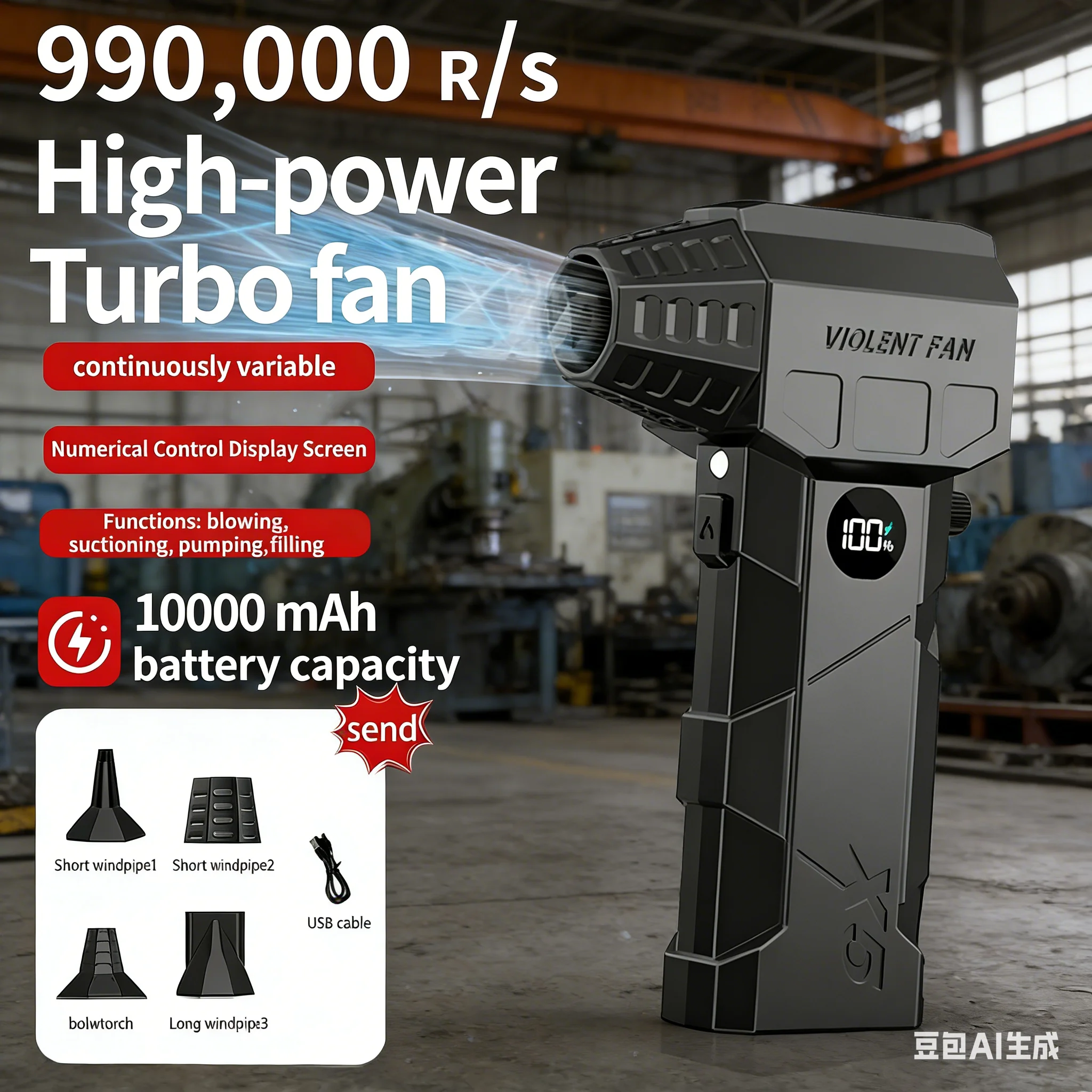 

X5 Turbo Fan 20000mAh Portable Handheld Fan 680000RPM Car Cleaning Tool Mini Air Blower with Vacuum Kit Turbo Jet Fan Hair Dryer