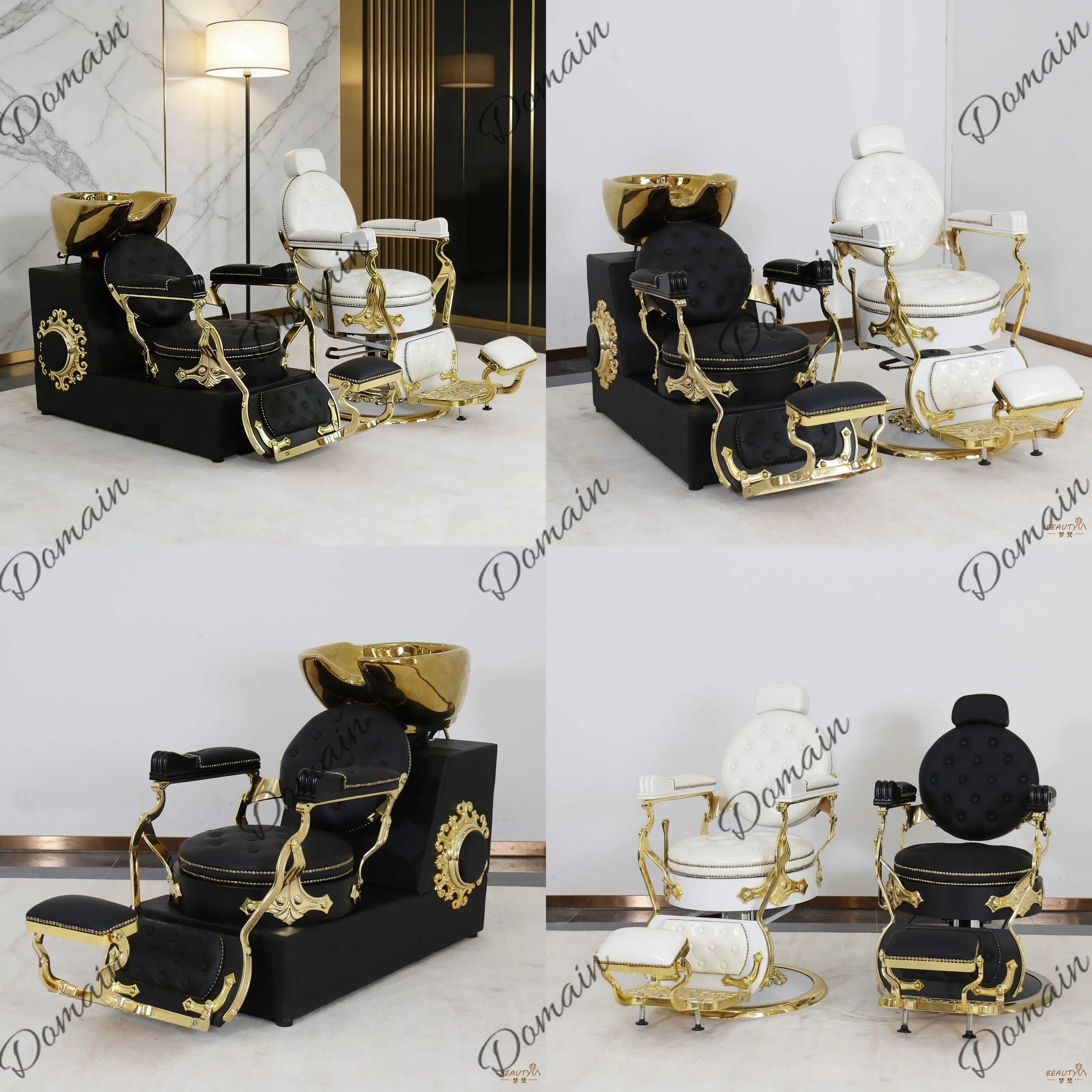 Vintage Ceramic Basin Barber Shop Reclining Hair Washing Chair Salon Styling Seat for Men