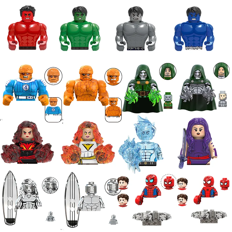 Spider-Man de Marvel, Los Cuatro Fantásticos, Hulk Sentry, Mini bloques de construcción, muñecas, juguetes, personajes de anime, regalos de cumpleaños para niños