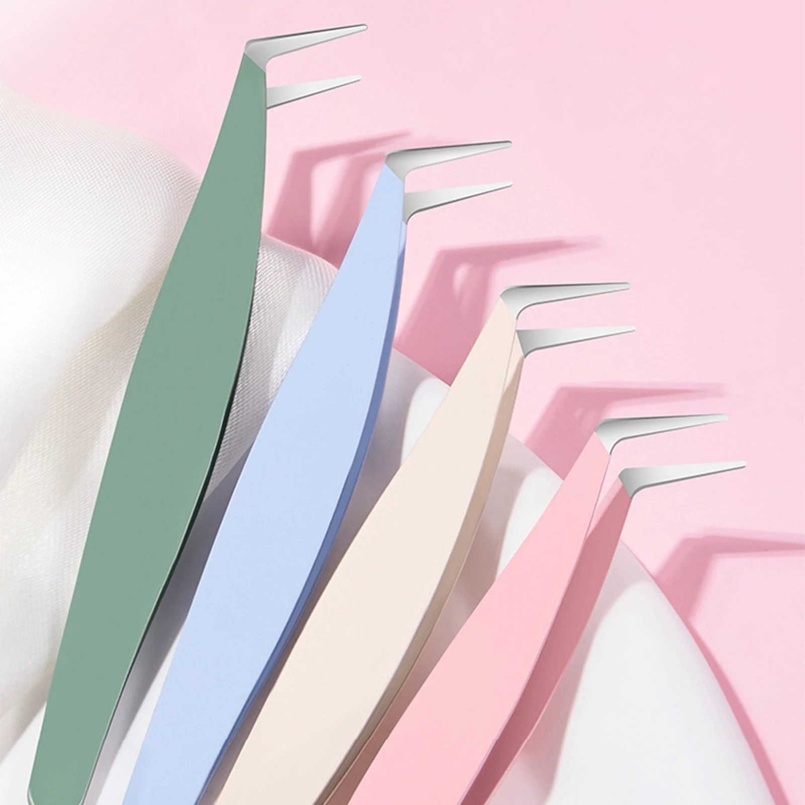 1개 속눈썹 핀셋 전문가용 핑크/블루 스테인리스 스틸 고정밀 핀셋 볼륨 팬 속눈썹 연장 메이크업용