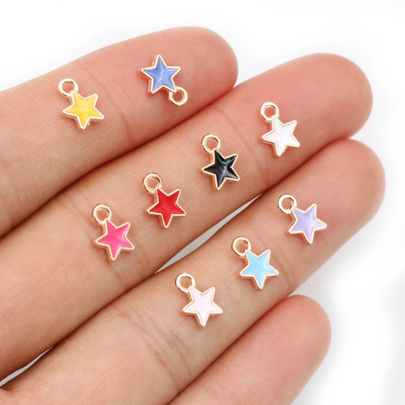 50PCS 6*8mm 9-Color Alloy Metal Drop Oil Small Stars Charms KC Gold Pendant For DIY Bracelet Necklace Jewelry Making Accessories