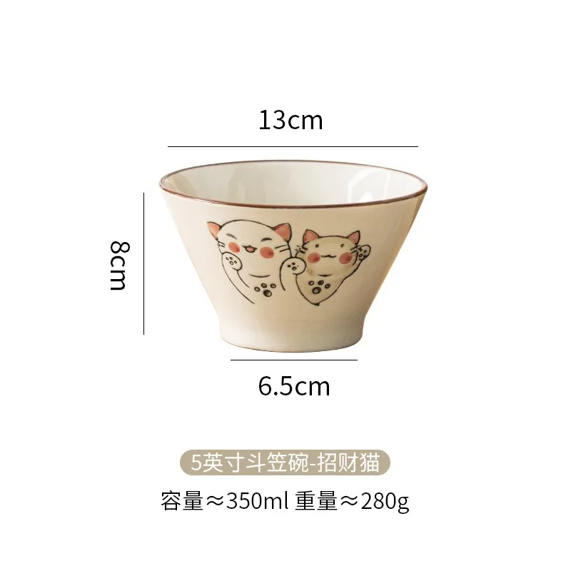 Japanese 350ml Cartoon Cat Ceramic Instant Rice Noodle Bowl hand-painted Soup Salad Bowl Dumpling Dinnerware Kitchen Tableware