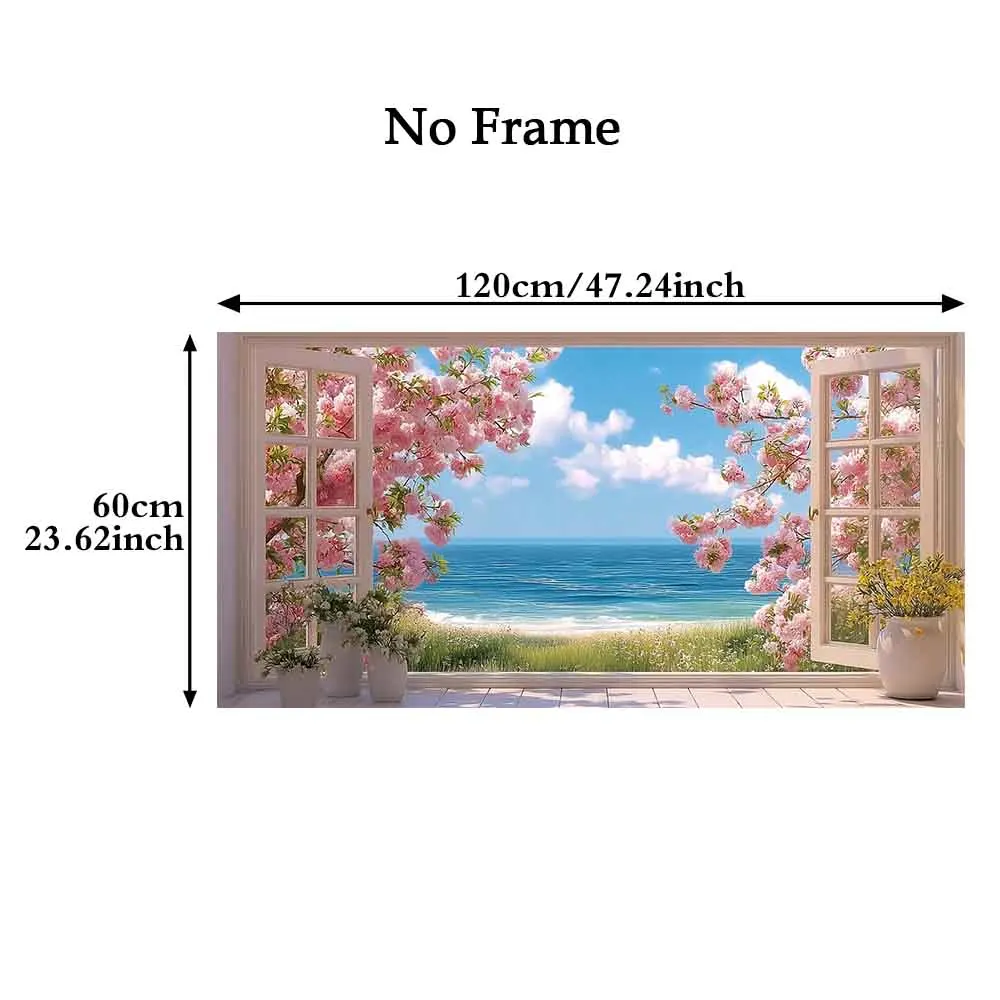 [2D Flat]1pc 23.6X47.2in 60cmX120cm UnFramed Modern Art Decoration Cherry Blossom Beach