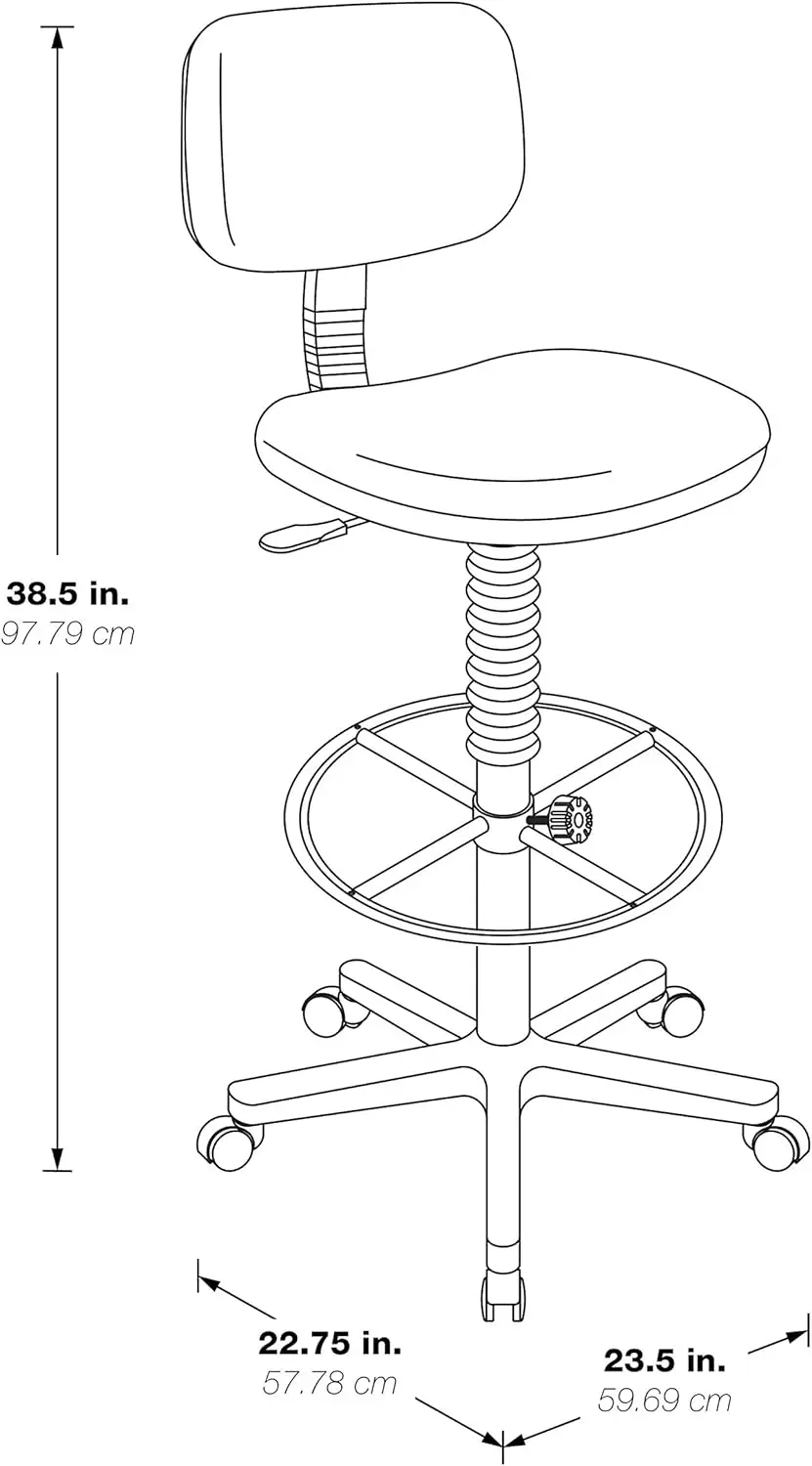 Sedia da disegno regolabile Office Star serie DC con anello per il piede e sedile in schiuma scolpita, vinile nero