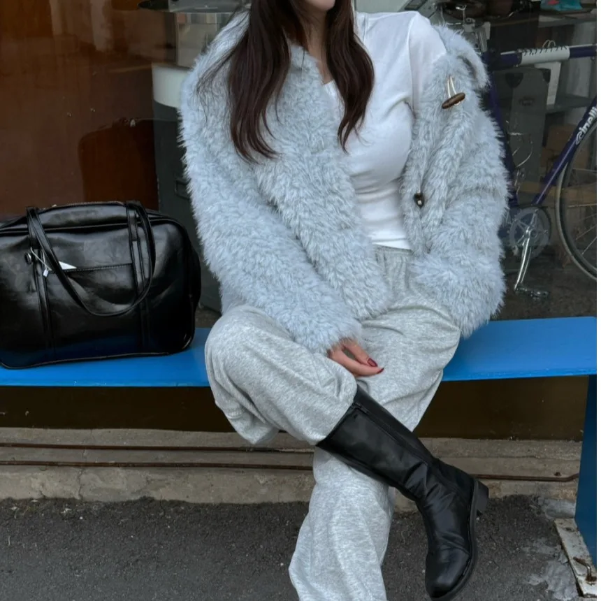 المرأة ort الفراء Jaet شتاء جديد Sle النسخة الكورية شيك التلبيب فضفاض زرر الجلود والفراء متكامل قمة دافئة #4