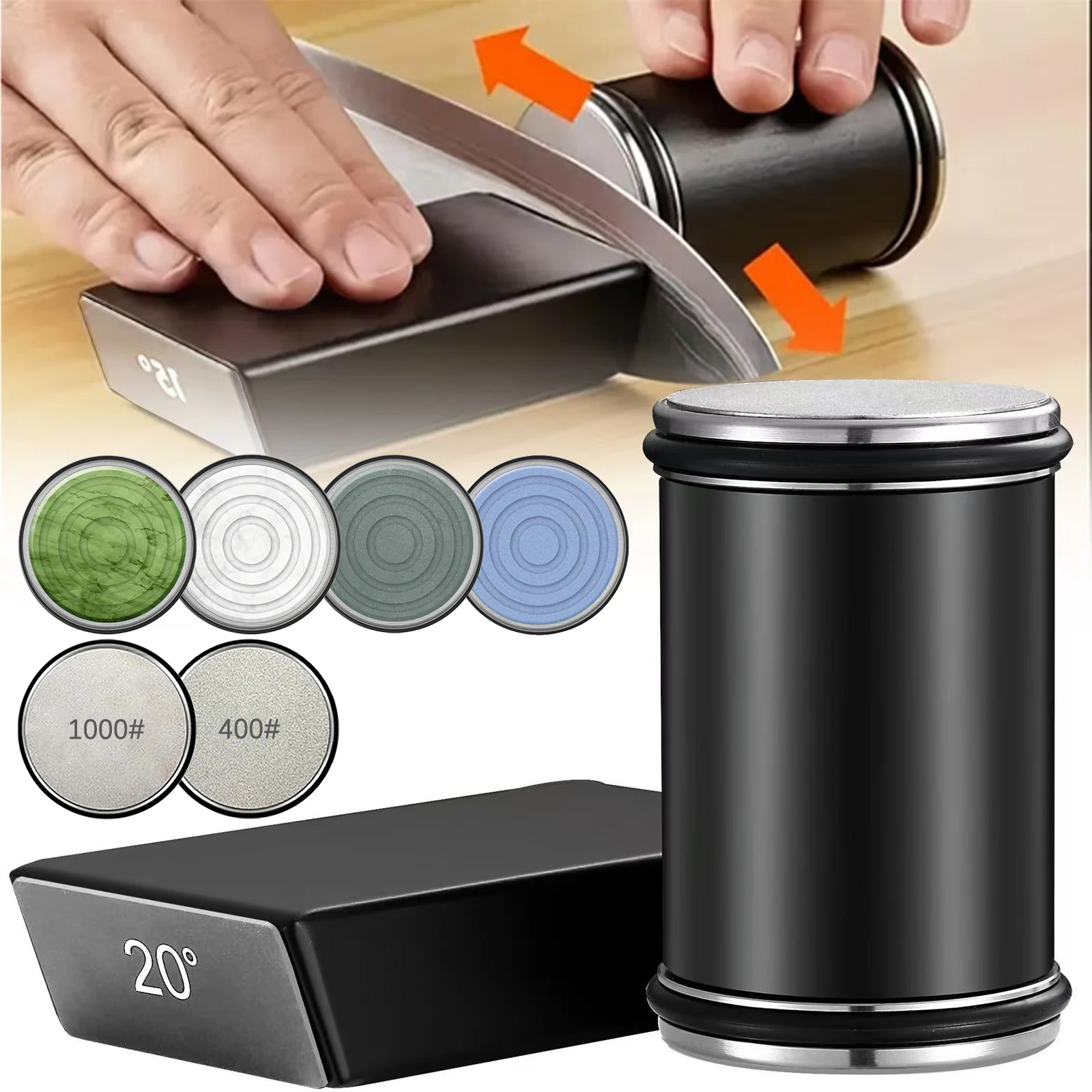 Rolling Knife Sharpener For Straight Edge Knife Sharpener Kit With15 and 20° Degree Magnetic Angle for Kitchen Knives Whetstone