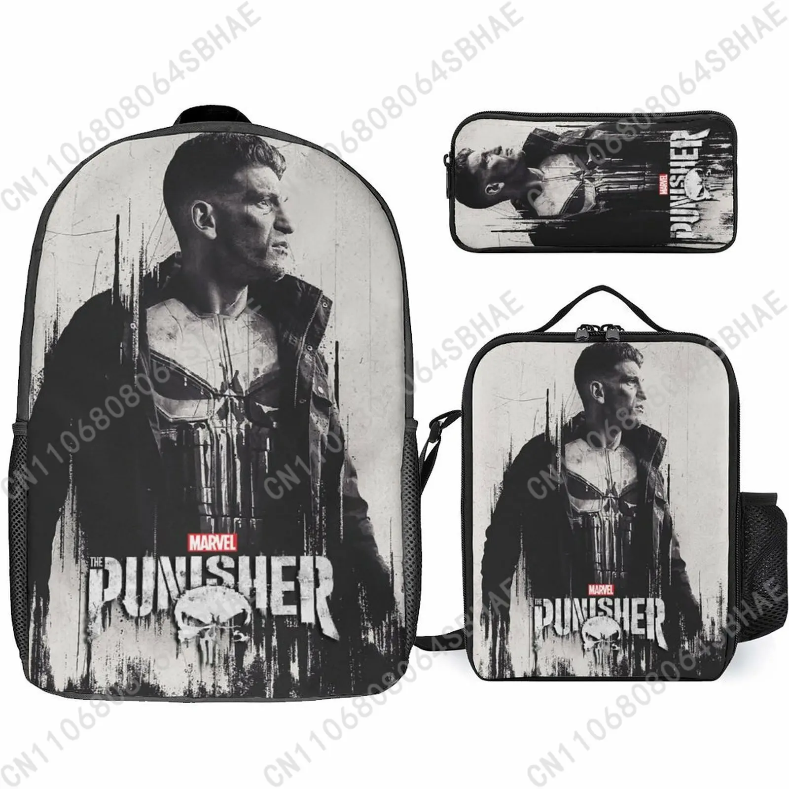 

Marvel The Punisher School Backpack For Teen Middle High School Students 3Pcs Bookbag Lunch Tote Bag Pencil Pouch Cosplay