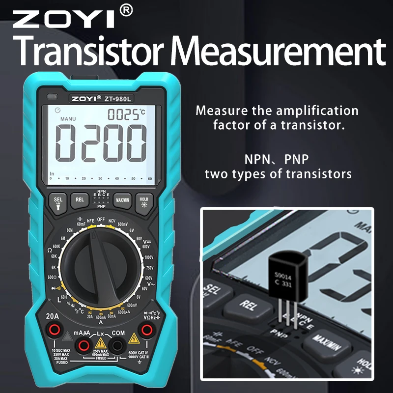 ZOYI980L Új automata Lőtér Indukciótényező multimeter Kondenzátor Trióda Magas Alaposság Digitális anti-burn multimeter Elektrikus