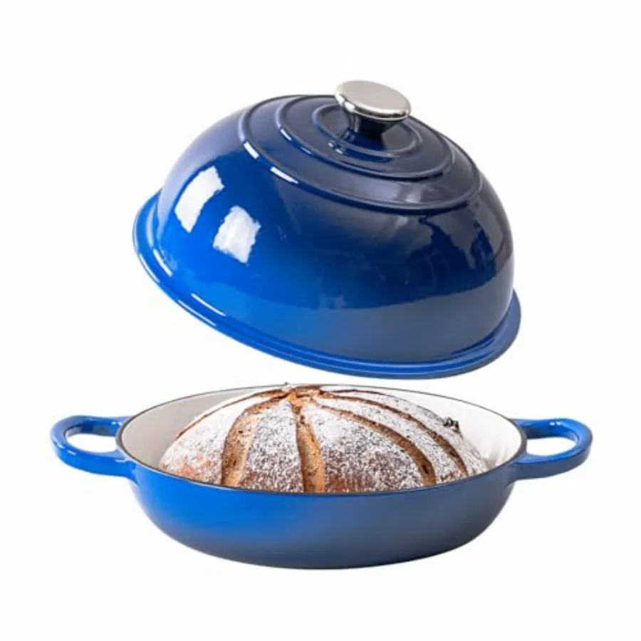 

Эмалированная чугунная голландская духовка с крышкой — голландская духовка для выпечки хлеба на закваске, 6 литров, 26 см, синяя