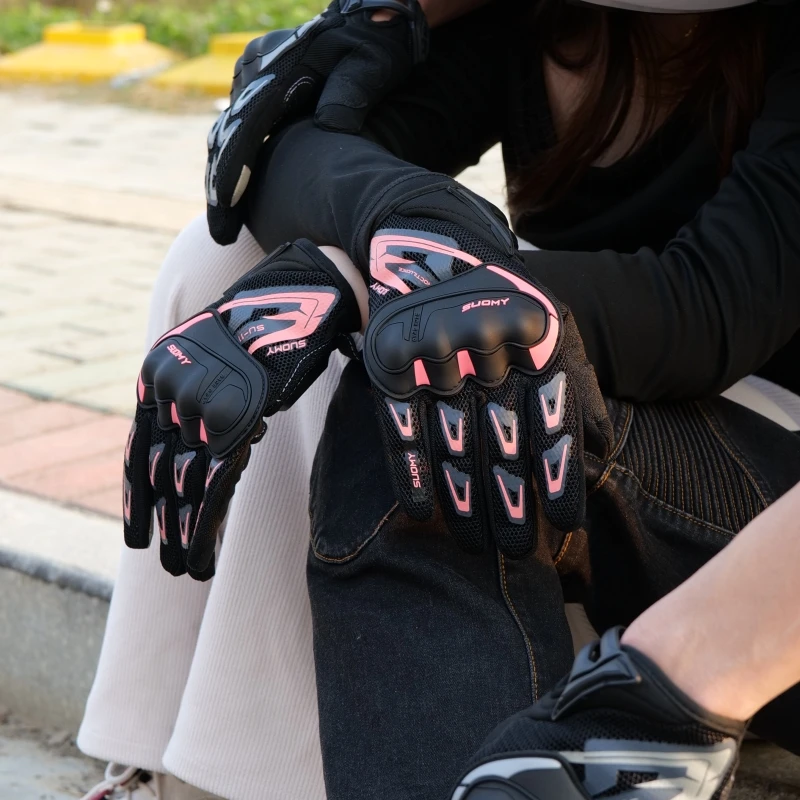 Luvas de motocicleta SUOMY SU-11 – respiráveis de corrida com dedos inteiros antiderrapantes elegantes |   XS-XXL Preto/Verde/Rosa