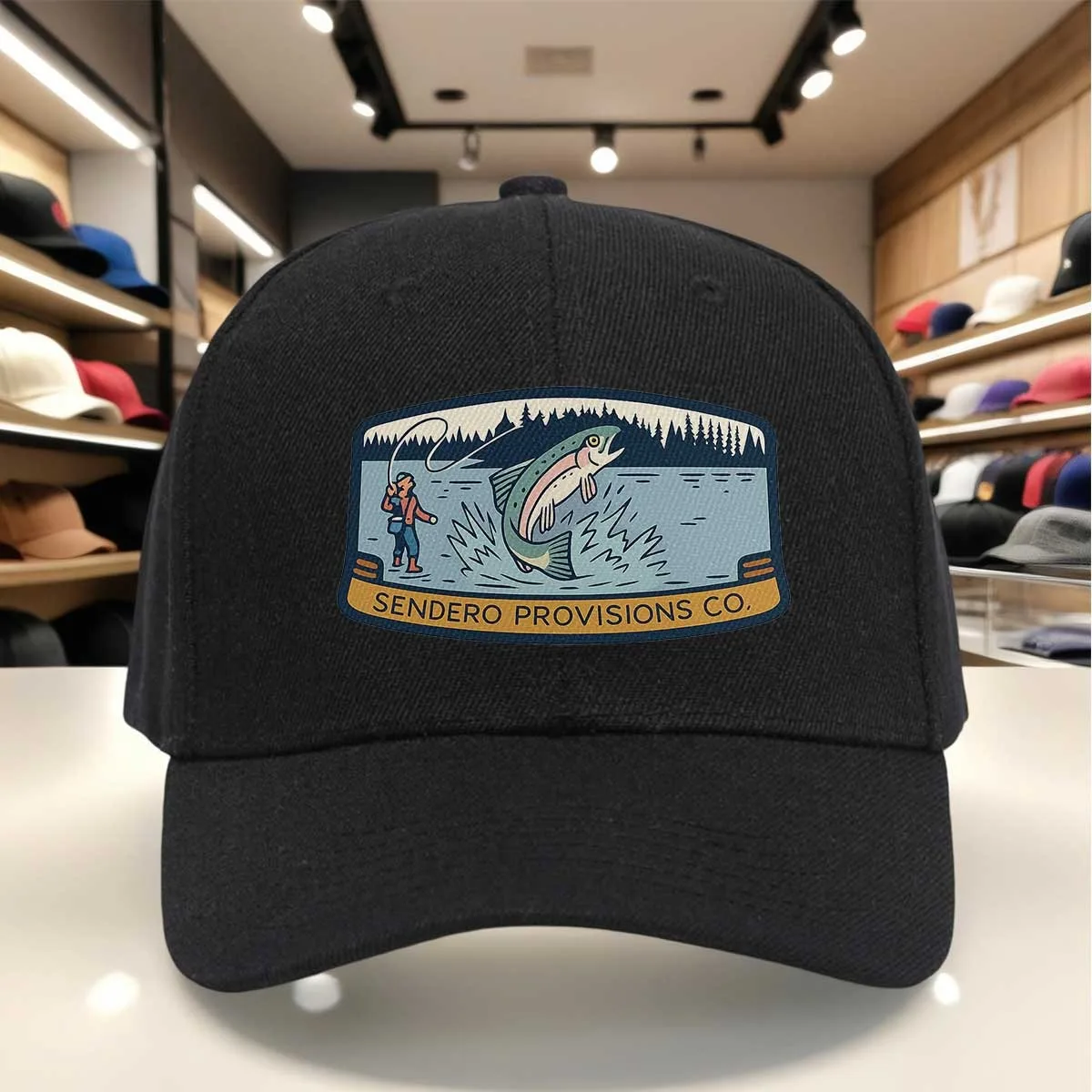 Sendero Provisions Co. Gorra de Béisbol con Diseño de Pesca de Trucha, Estilo Retro Vintage, Ajustable, para Deportes al Aire Libre, Pesca y Camping