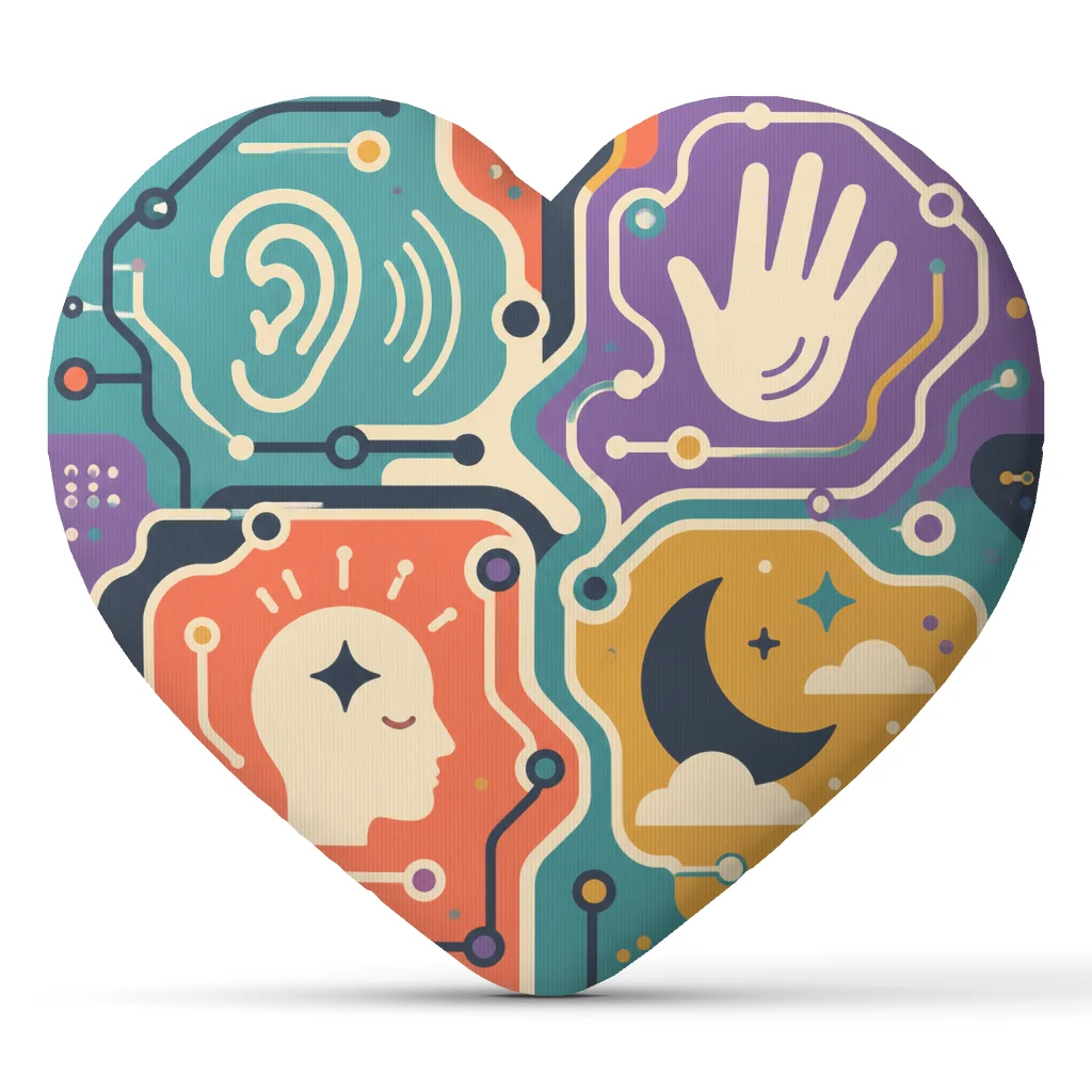 Neurodiversity Heart Pillow Sensory Awareness Cushion Inclusive Accessibility Throw Pillow Plush Stuffed Home Decor Gift