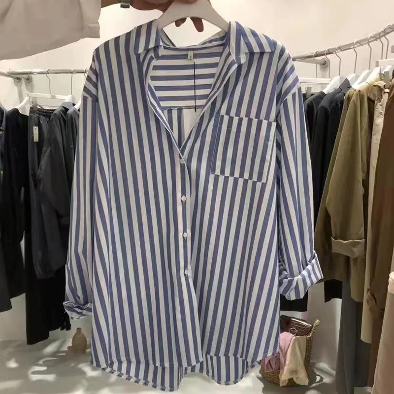 South Korea Dongdaemun Striped Shirt Women's Design Sense Niche 2023 Autumn New Western Style Shirt Student Shirt Fashion