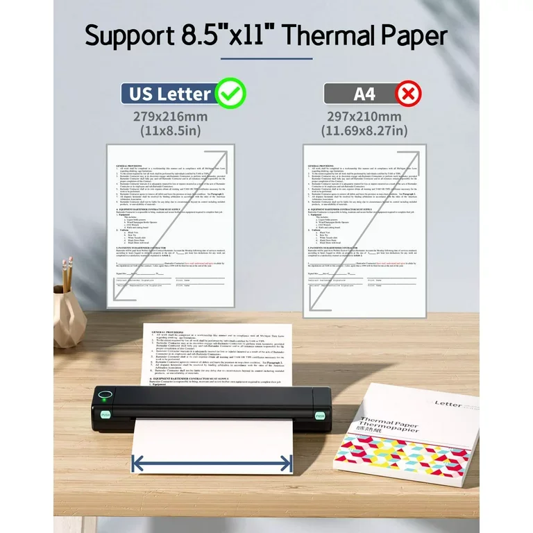 M08F A4 Portable Thermal Printer Supports A4 Thermal Paper Wireless Mobile Travel Thermal USB Powered Portable Printer