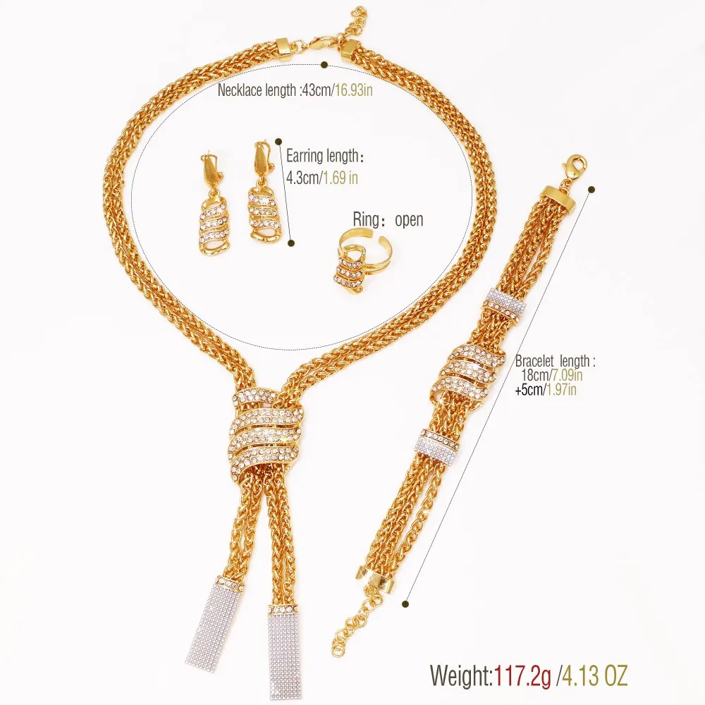 GZJPEI Design Women Jewelry Set 18K Gold Color Charm Necklace Chain Braclete Chic Earring Ring Indian Nigeria Jewellery Gift