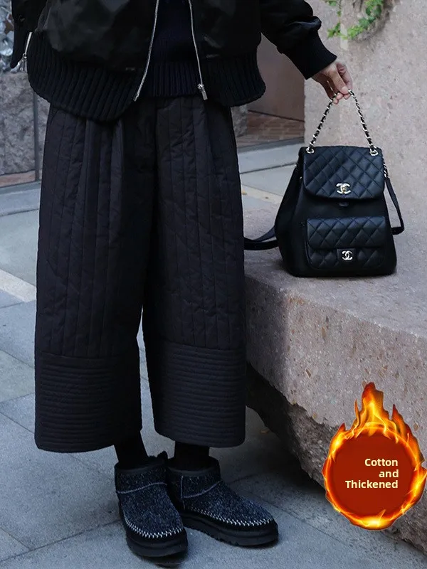 Pantalones de pierna ancha de cintura alta, pantalones informales de algodón para mujer, corte de bota, longitud de siete a nueve puntos, novedad de invierno