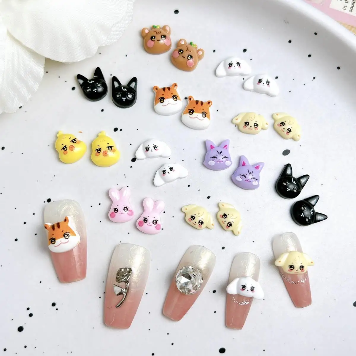 3D Resin Cute Cartoon Animal Nail Art Decoration Kawaii Rabbit Puppy Cat Tiger Fox Nail Charms Supplies For Manicure DIY