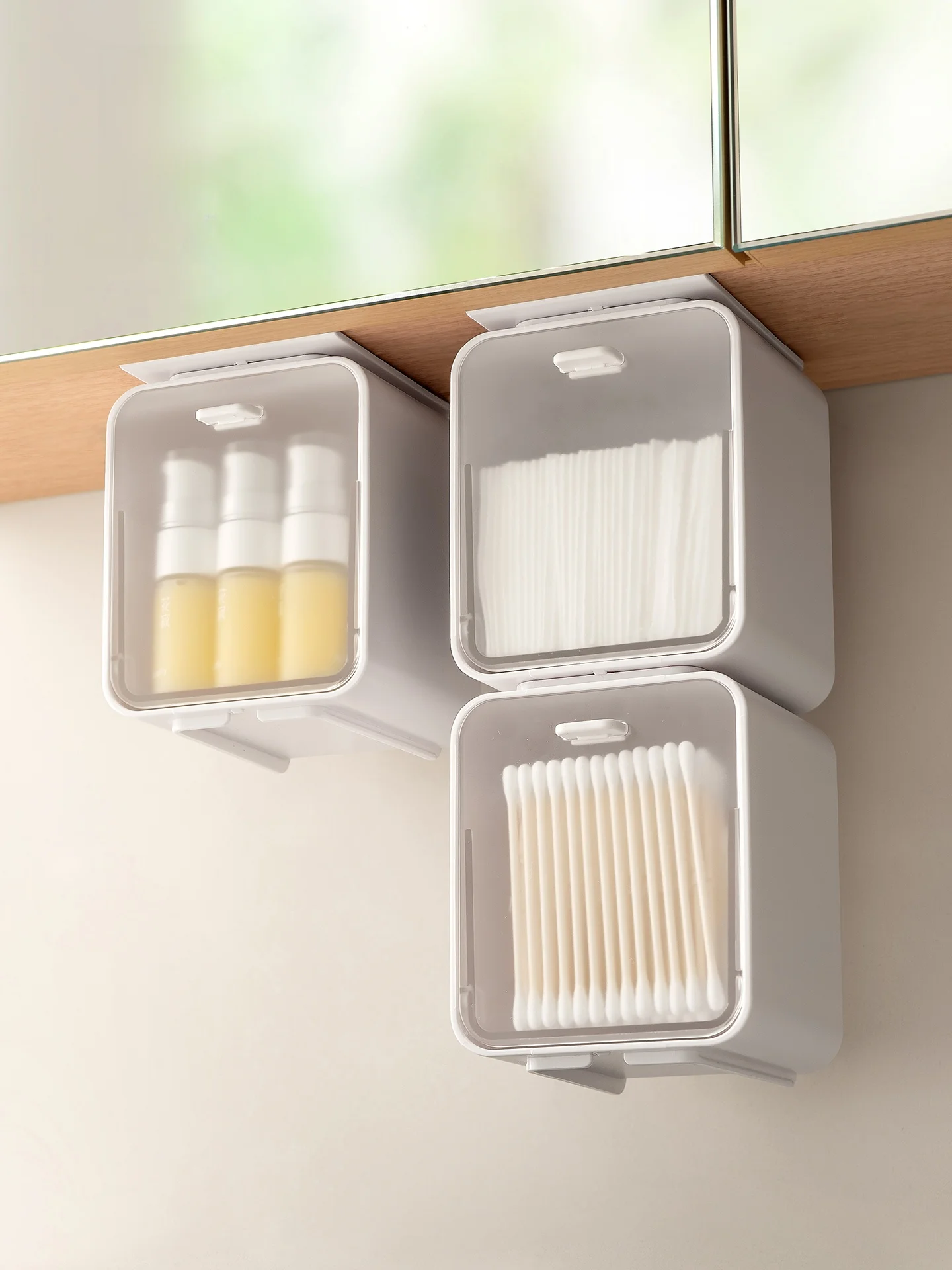 バスルーム用メイクアップコットンリムーバー収納ボックス-壁掛けミラーキャビネットオーガナイザー-レイジーコーナー-abs-ps-tpr-コスメホルダー