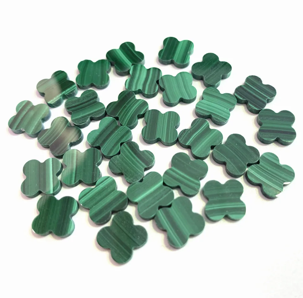 Natural Malachite Clover 11x11x2mm Lucky Flower Gemstone Yotsunoha For Jewelry Making Wholesale Lloose Beads