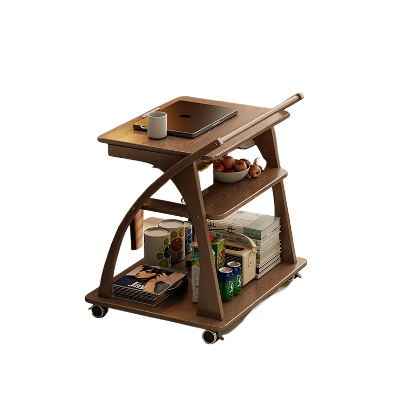 

sofa side table, solid wood foldable flip mobile small coffee table, household living room dining car rack