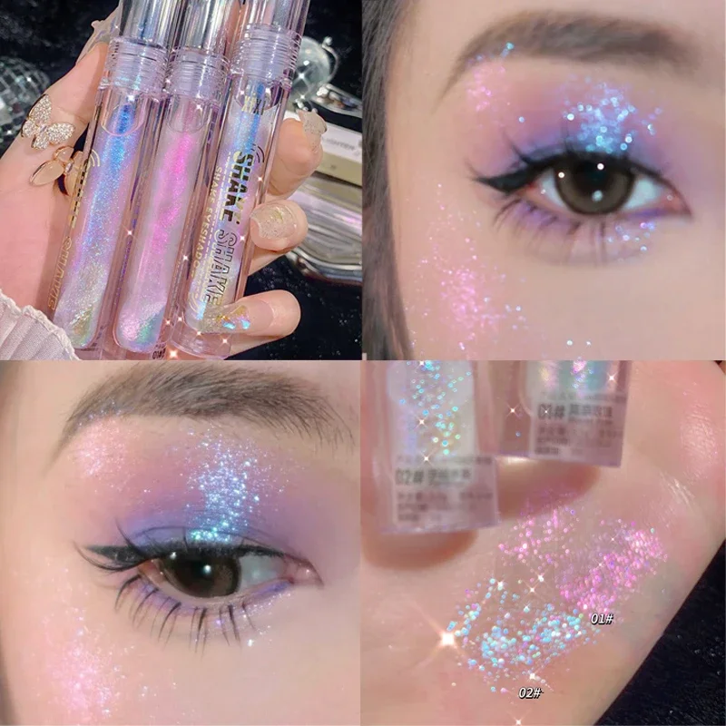 Evidenziatore multifunzionale glitter Waterproof Purple Liquid Eyeshadow Eyeliner Pearl Brighten Silkworm Shake High Gloss Makeup